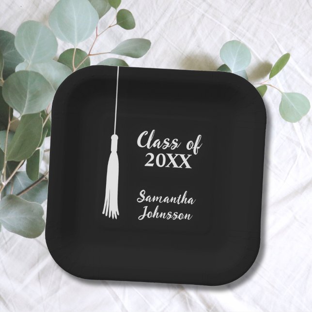 Class of 2024 Grad Tassel Personalized Graduation  Paper Plate (Class of 2024 Grad Tassel Personalized Graduation Paper Plates class of 2024 black and white)