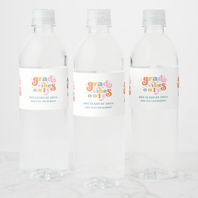 Class Of 2024 Grad Vibes Only Graduation Party  Water Bottle Label (Bottles)