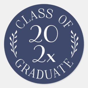 Class of 2024 Graduate Chic Navy Blue White Emblem Classic Round Sticker