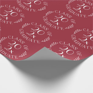 Class of 2024 Graduate Chic White Emblem Burgundy Wrapping Paper