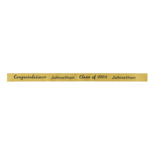 Class of 2024 Graduate Name Gold and Black Script Satin Ribbon