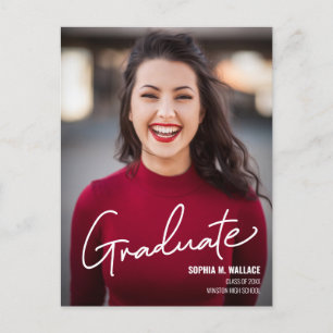  Class of 2024 Graduate Photo Handlettering script Announcement Postcard