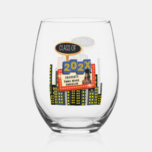 Class of 2024 Graduate Skyline Photo Billboard Stemless Wine Glass