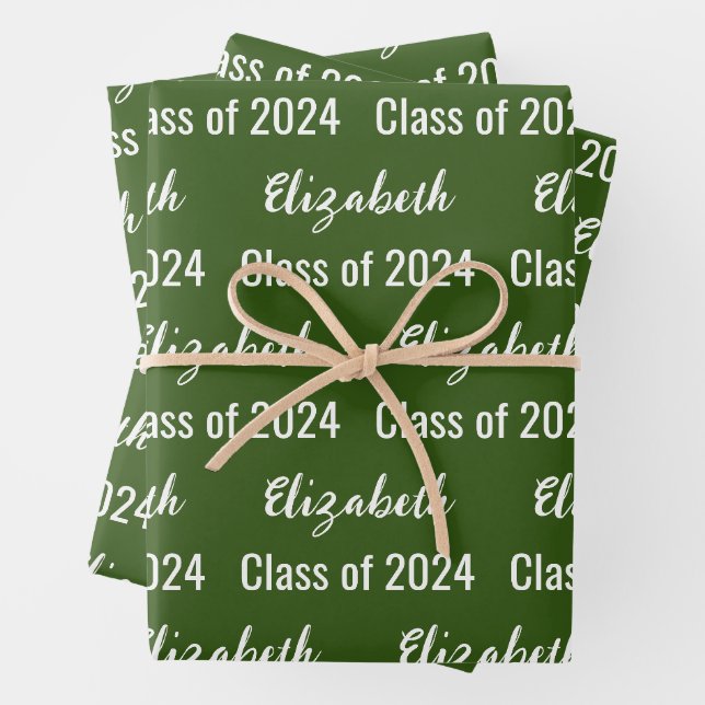 Class of 2024 Graduate's Name Dark Green and White Wrapping Paper Sheet (In situ)