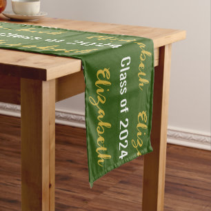 Class of 2024 Graduate's Name Dark GreenWhite Gold Short Table Runner
