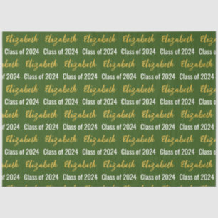 Class of 2024 Graduate's Name Green White Gold Tissue Paper