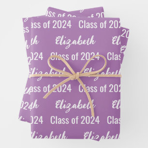 Class of 2024 Graduate's Name Lavender and White Wrapping Paper Sheet