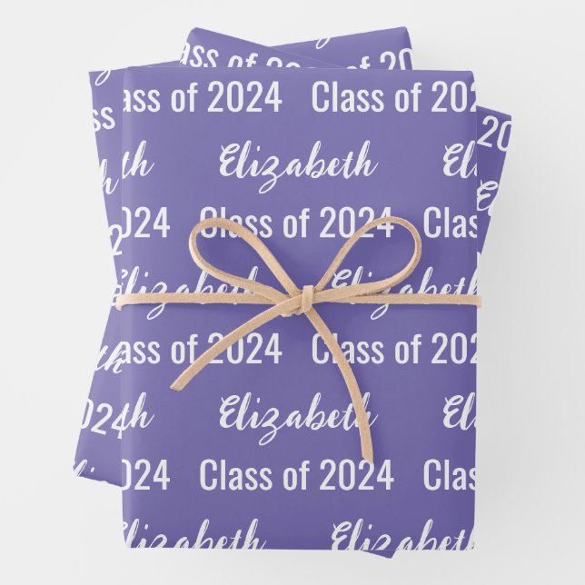 Class of 2024 Graduate's Name Periwinkle and White Wrapping Paper Sheet (In situ)