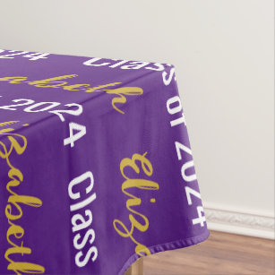 Class of 2024 Graduate's Name Purple White Gold Tablecloth