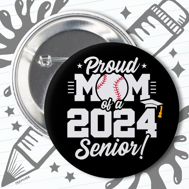 Class of 2024 Graduation Baseball Mom Senior 2024 2 Inch Round Button (Creator Uploaded)