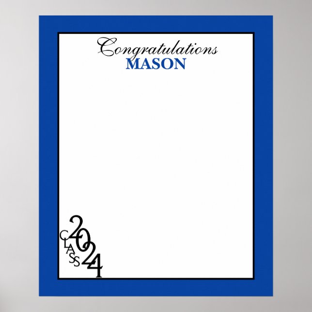 Class of 2024 Graduation Blue Autograph Keepsake Poster (Front)