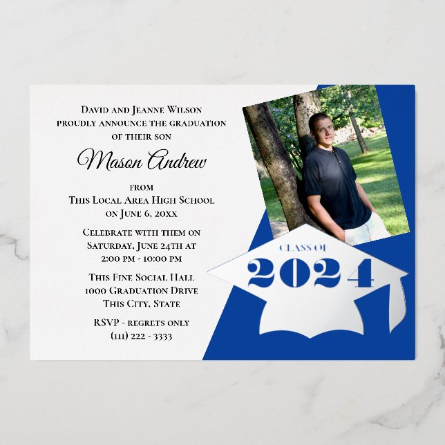 Class of 2024 Graduation Cap Foil Invitation (Front)
