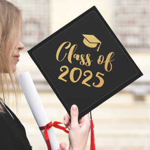 Class of 2024 Graduation Gold Calligraphy Script Graduation Cap Topper