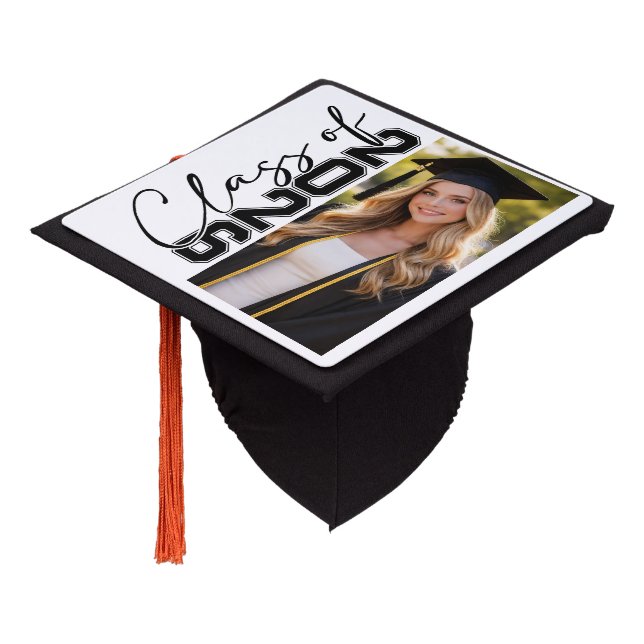 Class of 2024 Graduation Photo Typography Design Cap Topper (Angled)