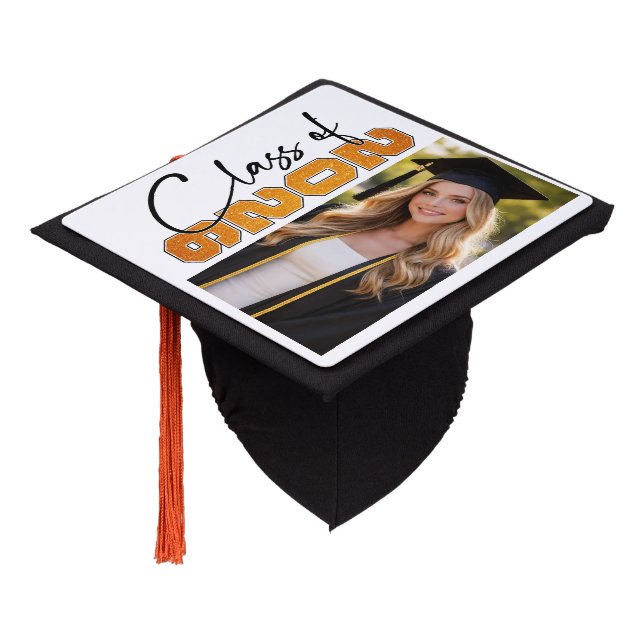 Class of 2024 Graduation Photo Typography Design Cap Topper (Angled)