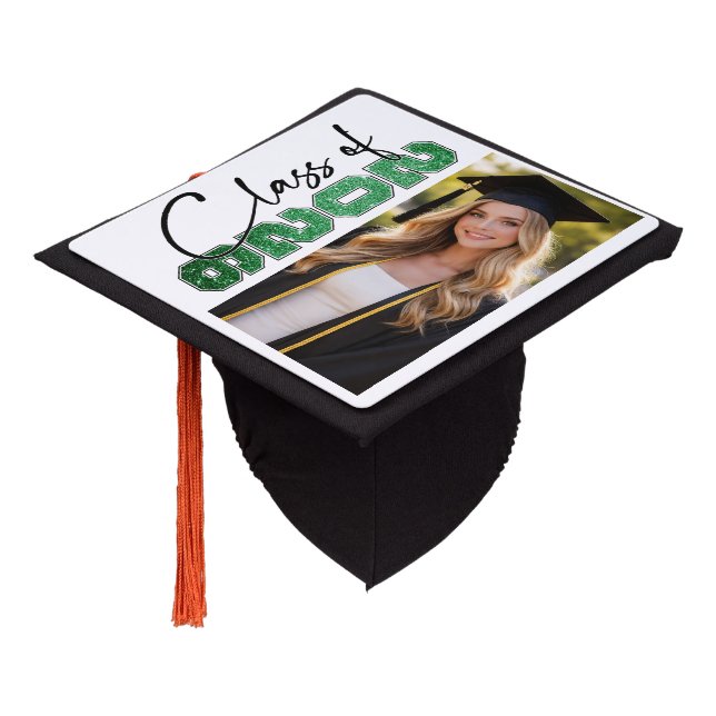 Class of 2024 Graduation Photo Typography Design Cap Topper (Angled)