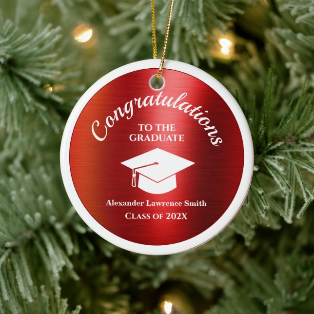 Class of 2024 Graduation Red Photo Ceramic Ornament (Tree)