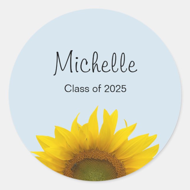 Class of 2024 Graduation Sunflower Blue Classic Round Sticker (Front)