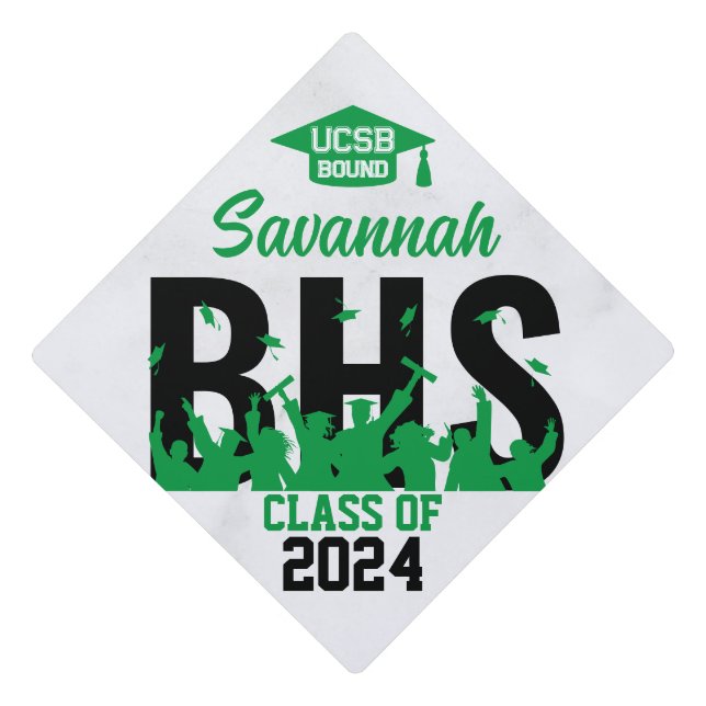 Class of 2024 Green and Black Custom Graduation Cap Topper (Front)