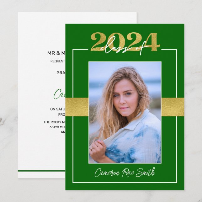 Class of 2024 Green & Gold Graduation Party Invitation (Front/Back)