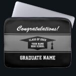Class of 2024 High School graduation laptop sleeve<br><div class="desc">Class of 2024 High School graduation laptop sleeve. Custom design with personalized name and tassel cap logo. Add your own congratulations message and year. Useful keepsake present or party favor for graduating senior, college grad or university student. Change quantity to get the cheap bulk discount price. Black and white template...</div>