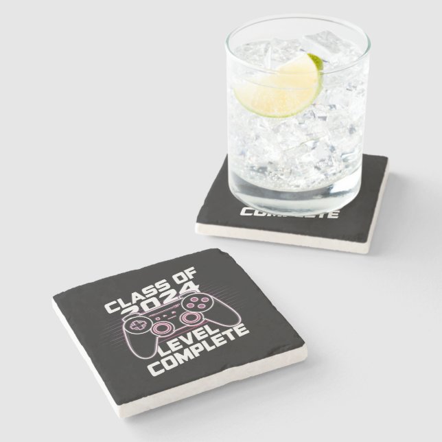 Class Of 2024 Level Complete Senior Graduation Stone Coaster (Side)
