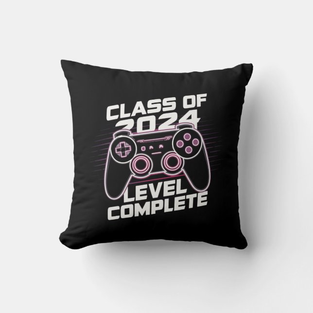 Class Of 2024 Level Complete Senior Graduation Throw Pillow (Front)