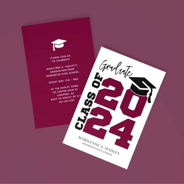 Class of 2024 Maroon and Black Graduation Invitation (Creator Uploaded)