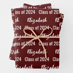 Class of 2024 Maroon and White Graduate's Name Wrapping Paper Sheet