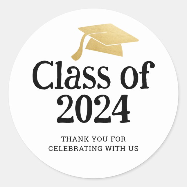 Class of 2024 Minimal Graduate Hat | Thank You  Classic Round Sticker (Front)