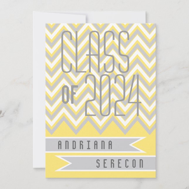 Class of 2024 modern chevron yellow graduation invitation (Front)