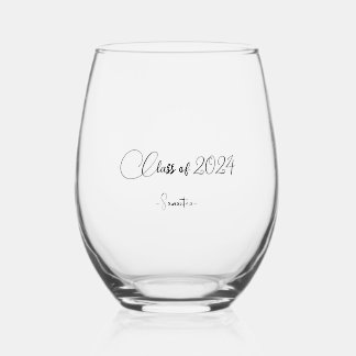 Class of 2024 Modern Elegance personalized name Stemless Wine Glass