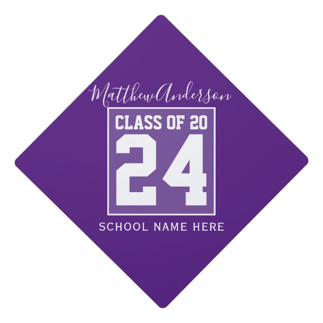 Class of 2024 Modern Royal Purple Graduate Graduation Cap Topper (Front)