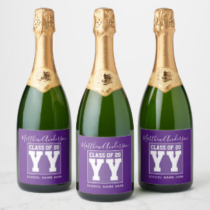 Class of 2024 Modern Royal Purple Graduation Sparkling Wine Label
