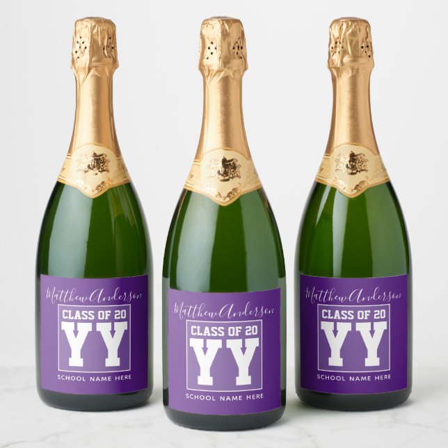 Class of 2024 Modern Royal Purple Graduation Sparkling Wine Label (Bottles)