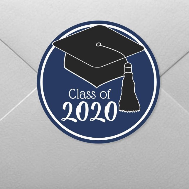 Class of 2024 Navy and White Grad Cap Classic Round Sticker (Creator Uploaded)