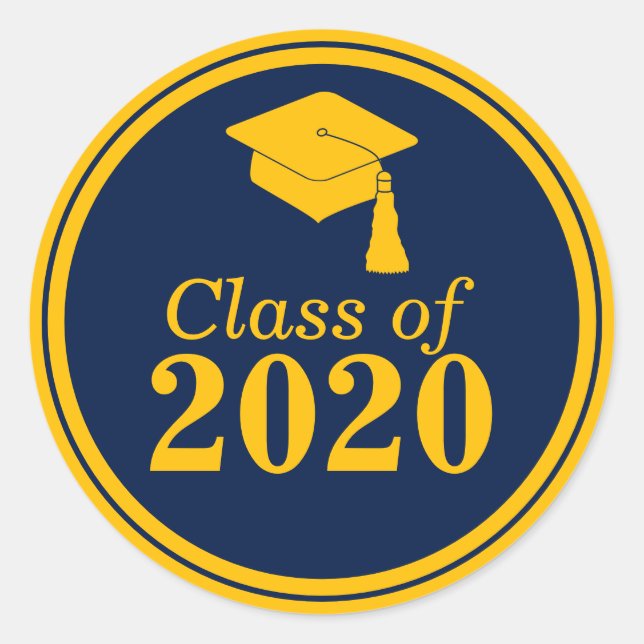 Class of 2024 Navy Gold Graduation Classic Round Sticker (Front)