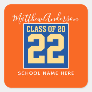 Class of 2024 Orange Blue and Gold Graduation Square Sticker