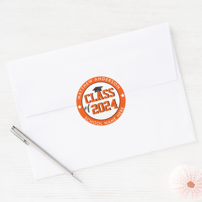 Class of 2024 Orange Graduate Graduation Classic Round Sticker (Envelope)