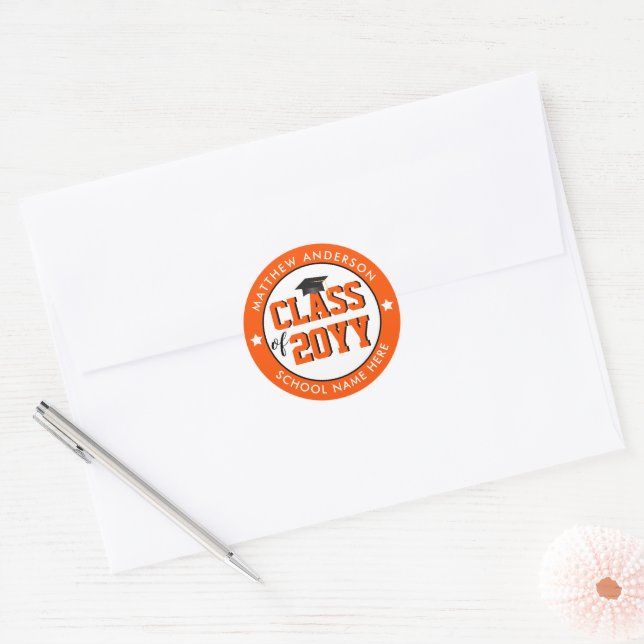 Class of 2024 Orange Graduate Graduation Classic Round Sticker (Envelope)