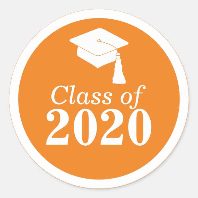 Class of 2024 Orange White Graduation Classic Round Sticker (Front)