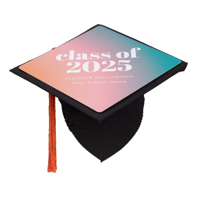 Class of 2024 Peach Blue Gradient Personalized  Graduation Cap Topper (Angled)