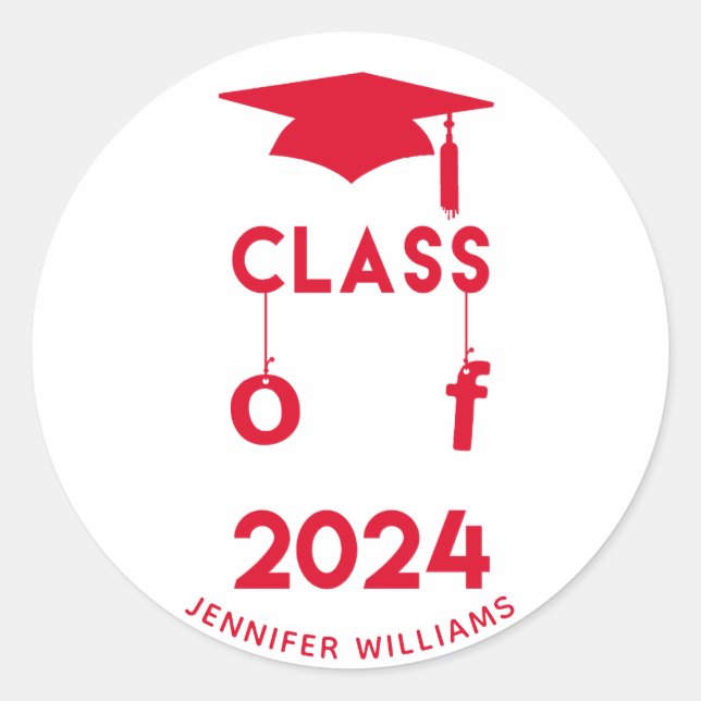 Class of 2024  - Personalized Red Graduation Classic Round Sticker (Front)