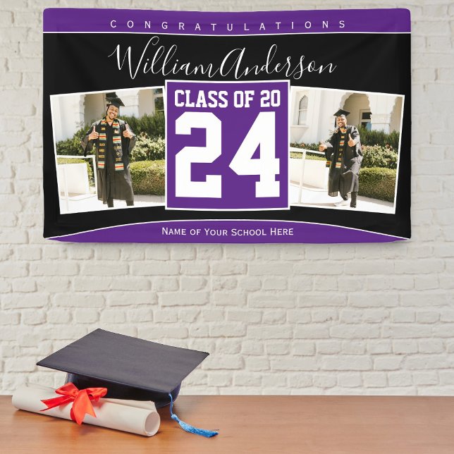 Class of 2024 Purple & Black Graduation Photo Banner (Creator Uploaded)