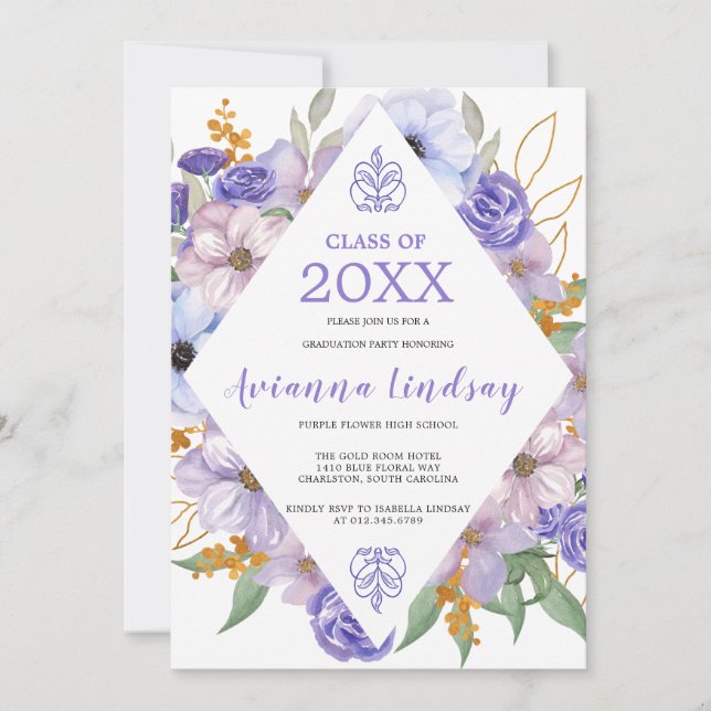Class of 2024 Purple Floral Graduation Invitation (Front)