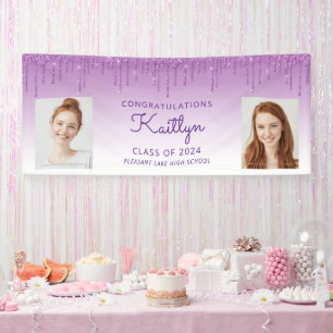 Class of 2024 Purple Glitter 2-Photo Graduation Banner