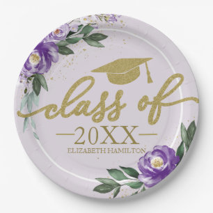 Class Of 2024 Purple Lavender Floral Grad Party Paper Plate