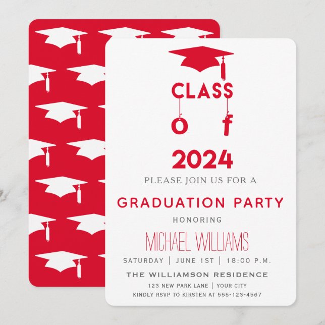 Class of 2024  - Red Graduation Party Invitation (Front/Back)