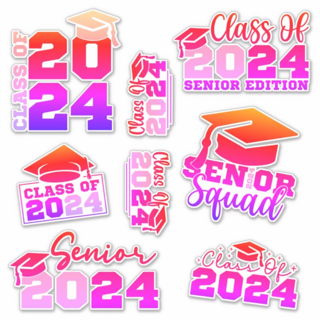 Class of 2024 Red Pink Custom-Cut Vinyl Sticker (Front)