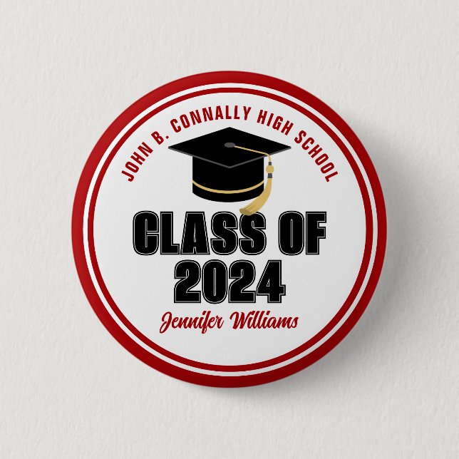 Class of 2024 Red White Personalized Graduate Name 2 Inch Round Button (Front)
